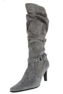 White Mountain New Cheeky Gray Suede Belted Heels Knee High Boots 
