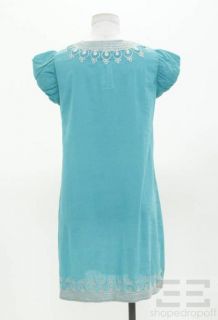 Christiane Celle Calypso Teal Cotton Silver Embroidered Tunic Dress 
