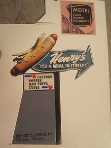 Route 66, Famous Henrys Drive In Cicero IL paper fold out, 2.5 tall 