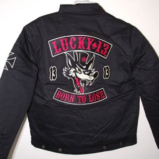 Lucky 13 Rockabilly Wolf Black Mens Chino Jacket 2XL