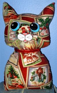 Tambra Vintage Style Christmas Cat Folk Art Pillow