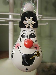 Hand Painted Snowman Christmas Light Bulb Ornament