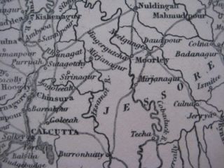 Original 1850 Map Hindoostan British India Delhi Bombay