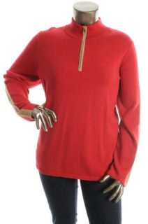 Jones New York New Red Long Sleeve Gold Trim 1 2 Zip Sweater Plus 1x 
