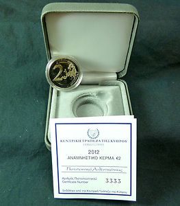    2012 2 euro coin PROOF SOLID NUMBER 3333 Greece Zypern Chypre Cipro