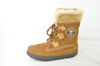 TIMBERLAND WOMENS MUKLUK LACE UP CHESTNUT BROWN FAUX FUR WINTER BOOT