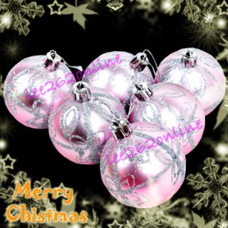 Christmas Tree Decorations Pack of 6 Pink decorated Pink with Silver