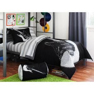 Queen Teen Boy Black Grey Guitar Comforter Bedding Set