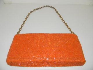 Christiana Orange Beaded Evening Bag Handbag Purse Pochette