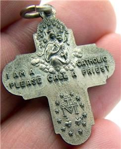 Antique Silver Scapular Medal Cross St Christopher