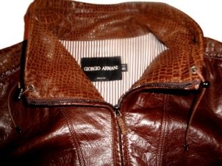 Giorgio Armani Black Label Brown Leather w Crocodile Embossed Insets