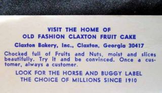 Postcard Claxton Fruit Cake Bakery Georgia