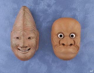 Antique Clay Pottery Japanese Masks Hakushiki Banko