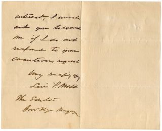 Levi P Morton Autograph Letter Signed Vice President Benjamin Harrison