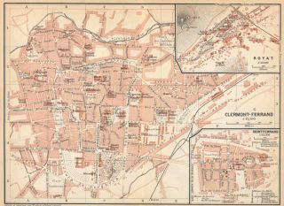 France Clermont Ferrand Old Vintage City Map Plan 1911