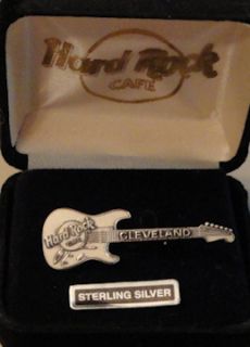 Hard Rock Cafe Cleveland 1990s Sterling Silver Fender Guitar Pin