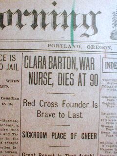 Original 1912 newspaper CLARA BARTON DEAD  was Founder of the AMERICAN