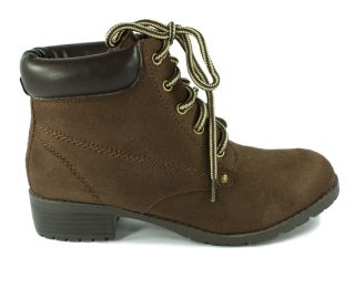 Tobacco Brown Lace Classic Work Boot Style Faux Suede by Soda Shoes
