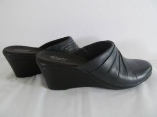 Clarks Bendables Blue Slip on Shoes Clogs 7M Leather Wedge Platform