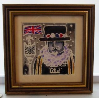 Beefeater Guardsman Framed Watercolor Painting Artist Signed 4 1 4 x