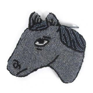 Beaded Coin Change Purse Pouch Bag Horse Pony Choose Gray or Brown