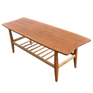 vintage danish style oak two tier coffee table irregular top shape