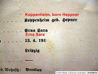 Register Form of Jewish Girl Revoked Citizenship 1939