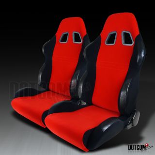 RED CLOTH COVER W/ BLACK SIDE HANDEL RACING SEATS PAIR L + R