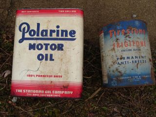 Collectible Polarine Motor Oil Firestone Anti Freeze Cans