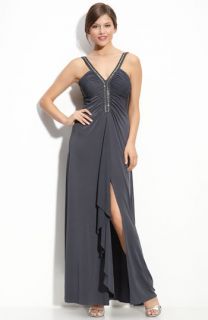 JS Boutique Beaded Ruched Jersey Gown