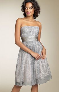 BCBGMAXAZRIA Strapless Metallic Lace Dress