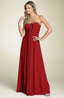 JS Boutique Strapless Beaded Jersey Gown