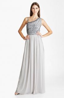 JS Collections Beaded Asymmetrical Shoulder Chiffon Gown