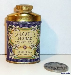 Vintage c1912 Colgate Monad Violet Talc Sample Tin Talcum Powder Can