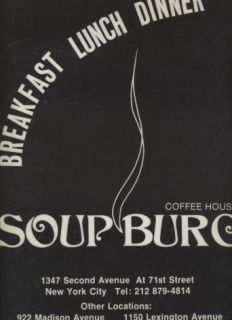 Soup Burg Coffee House Menu New York City 1980S