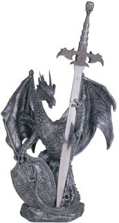 Pewter Dragon with Sword Collectible Figurine Statue F2A