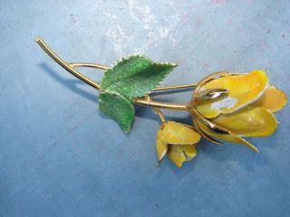 Vtg Tortolani Crislu 3D Enamel Flower Bud Pin Brooch