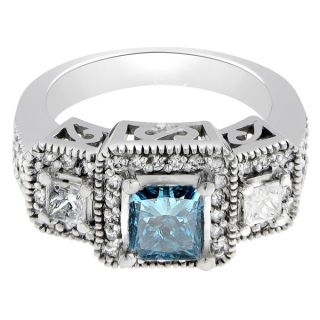  14k White Gold Princess Cut Fancy Blue Natural Diamond Engagement Ring