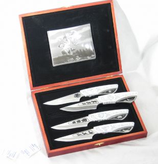  PC Case Collectors Wolf Design Knife Skinner Knives Box Gift 8