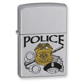 New in Box Zippo Police Badge Cop Satin Chrome Lighter