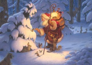Scott Gustafson Woodland Santa Giclee Canvas Santa Claus