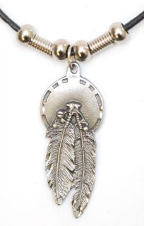 CONCHO FEATHERS PEWTER NECKLACE 26.5 CORD NEW
