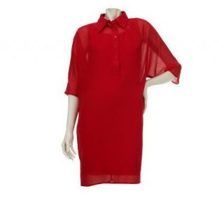 Linea by Louis DellOlio Dolman Sleeve Shirt Dress with Slip
