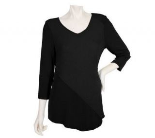 Citiknits 3/4 Sleeve V neck Tunic w/ Asymmetrical Textured Panel
