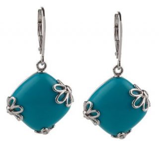 Sterling Turquoise Floral Design Lever Back Earrings —