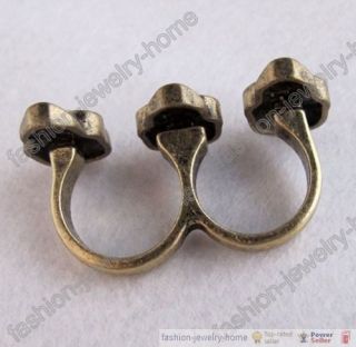 Fashion Cool Skull Design Two Finger Ring Retro Bronze Style HOT!!