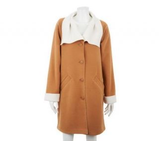 Susan Graver Bonded Fleece Button Front Drape Collar Jacket   A226416