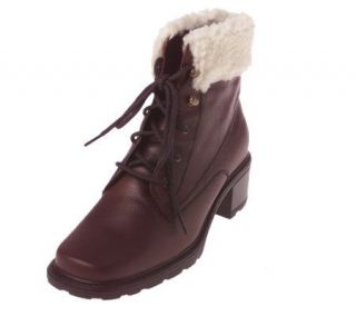 Glacee Pebble Leather Lace up Boots with Faux Sherpa Collar — 