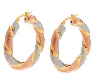 Veronese 18K Clad 1 Tri Color Twisted Hoop Earrings   J275913