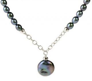 Honora Cultured FreshwaterPearl 18 Sterling Oval Coin Drop Necklace 